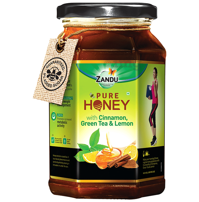 Zandu Pure Honey with Cinnamon, Green Tea & Lemon