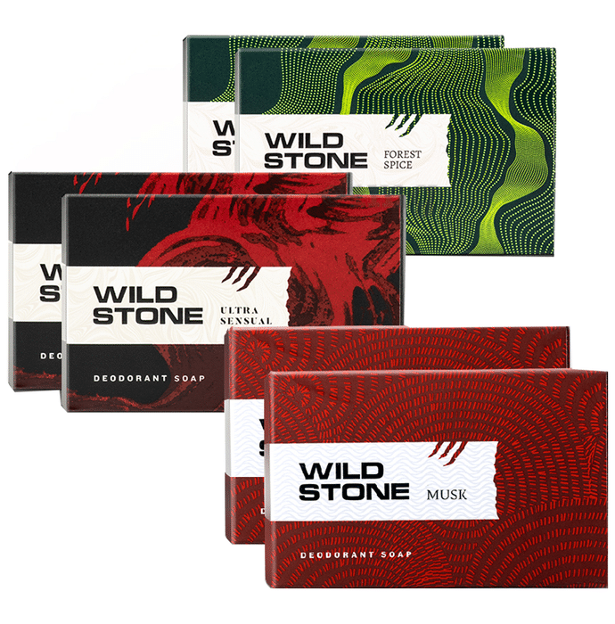 Wild Stone Deodorant Soap (125gm Each) 2 Forest Spice, 2 Ultra Sensual, 2 Musk