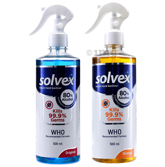 Solvex Instant Hand Sanitizer Spray 80% Alcohol (500ml Each) Original & Orange