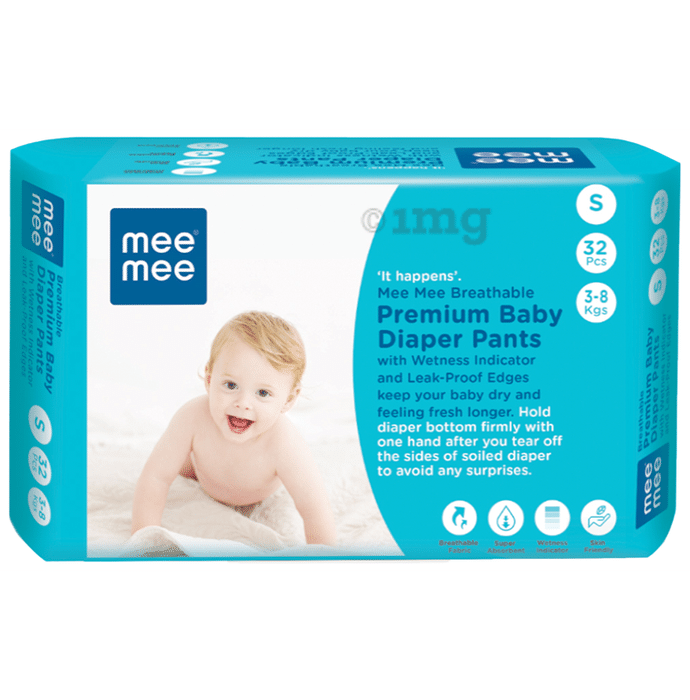 Mee Mee Breathable Premium Baby Diaper Pants with Wetness Indicator (32 Each)