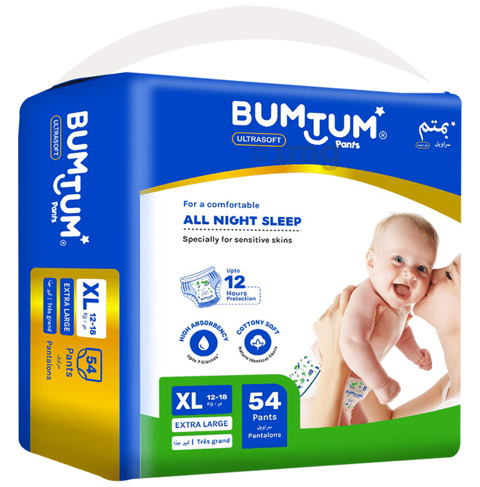 Bumtum Ultrasoft Baby Diaper Pants, Cottony Soft High Absorb Technology (54 Each) XL
