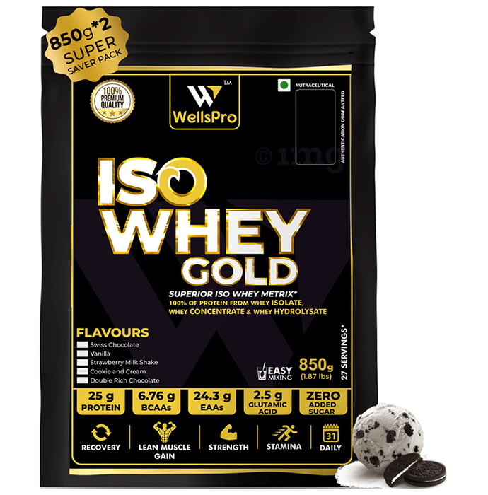 WellsPro Iso Whey Gold Powder (850gm Each) Cookie and Cream