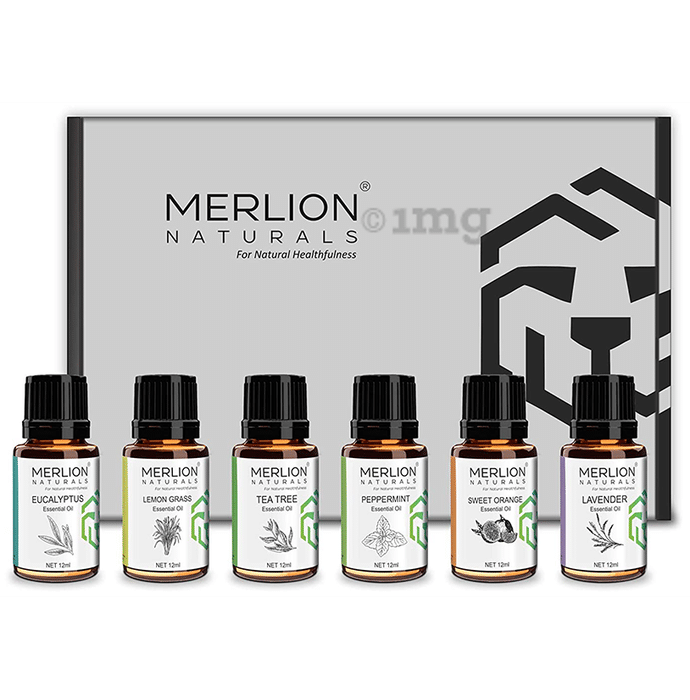 Merlion Naturals Eucalyptus, Lemon Grass, Tea Tree, Peppermint, Sweet Orange, Lavender Essential Oil (12ml Each)