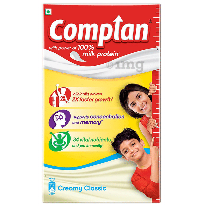 Complan Nutrition and Health Drink | 100% Milk Protein for Concentration, Memory & Growth | Flavour Creamy Classic Refill