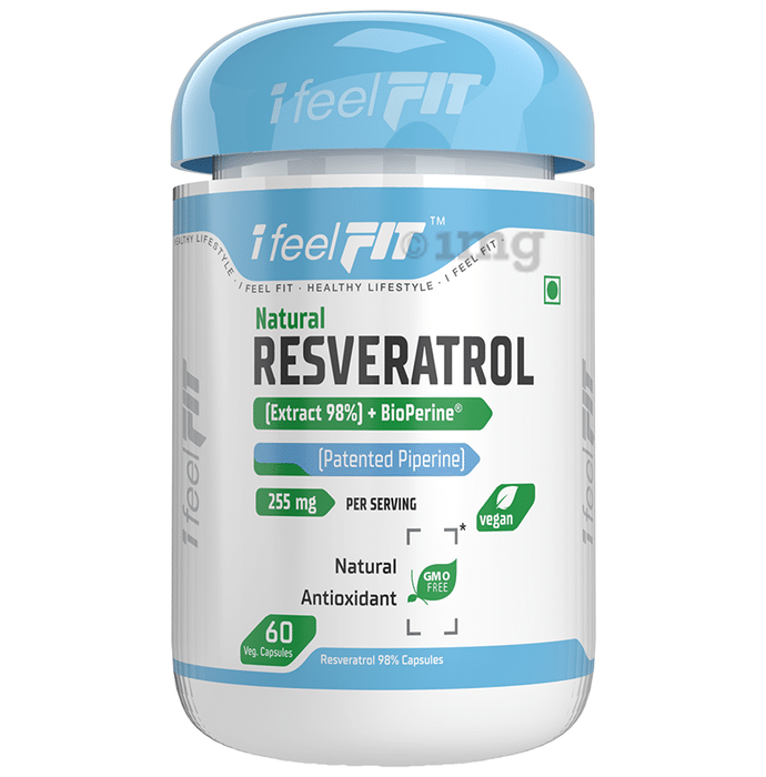 iFeelFIT Natural Resveratrol (Extract 98%)+ Bioperine 255mg Veg Capsule