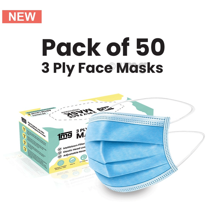 1mg 3 Ply Face Surgical Disposable Face Mask with Meltblown Filter, Head loop & Nose Clip
