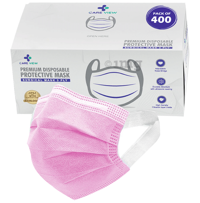 Care View 3 Ply Premium Disposable Protective Surgical Face Mask with Ear Loops Pink
