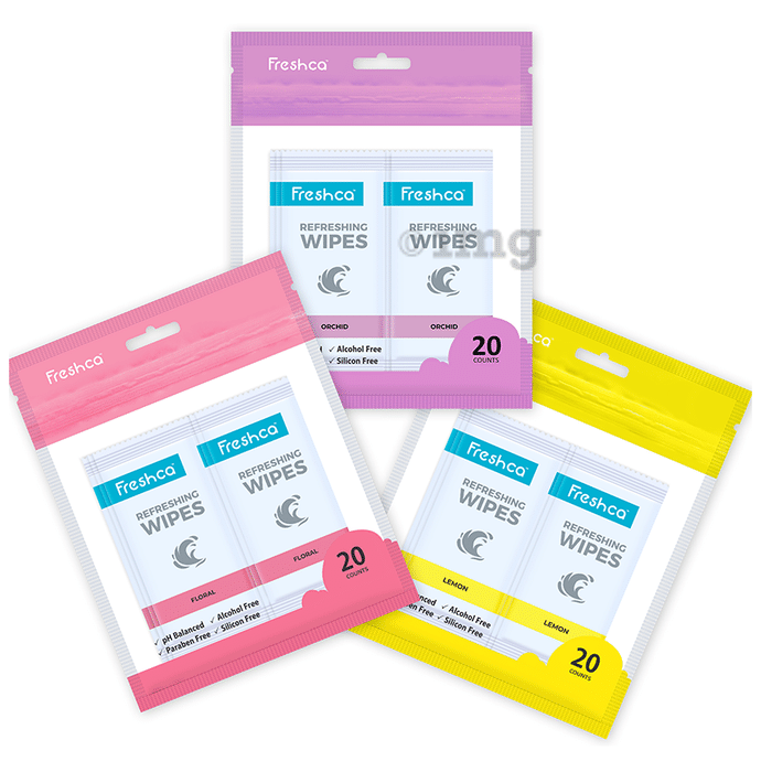 Freshca Combo Pack of Floral, Orchid & Lemon Refreshing Wipes (20 Each)