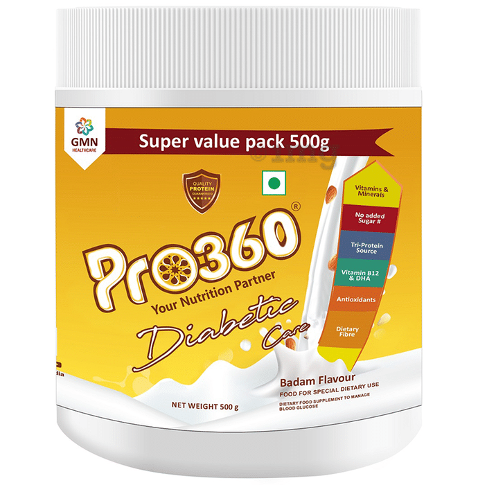 Pro360 Diabetic Nutritional Protein Drink with Vitamin B12, DHA & Minerals | Flavour Real Badam