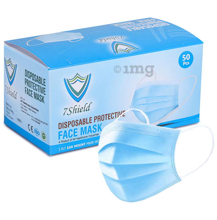 7 Shield 3 Ply Disposable Protective Face Mask Blue