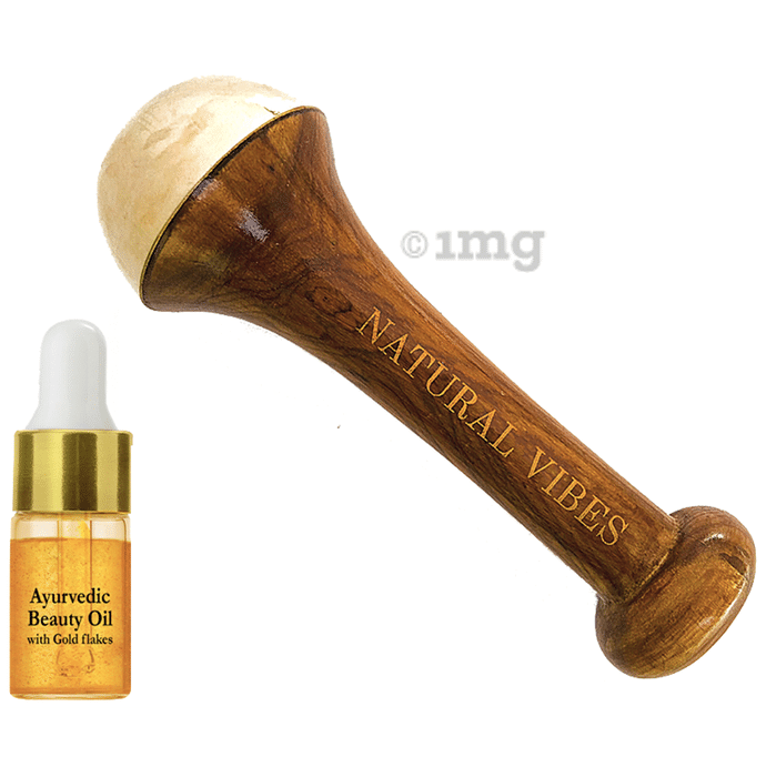 Natural Vibes Kansa Wand with Ayurvedic Beauty Oil with Gold Flakes Free