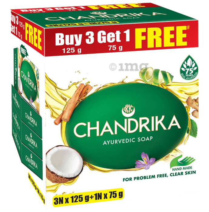Chandrika Ayurvedic Soap Buy 3 (125gm) & Get 1 (75gm) Free