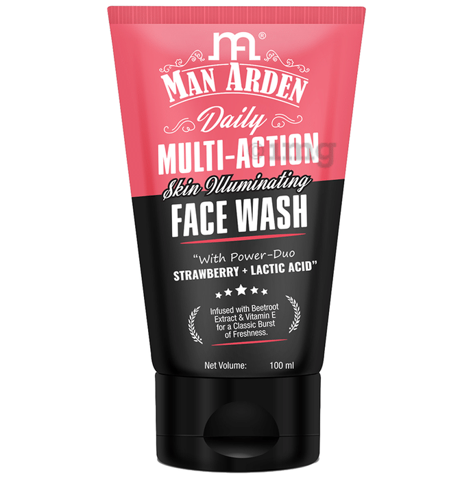 Man Arden Daily Multi-Action Skin Illuminating & Brightening Strawberry + Lactic Acid for Clean & Clear Skin Face Wash