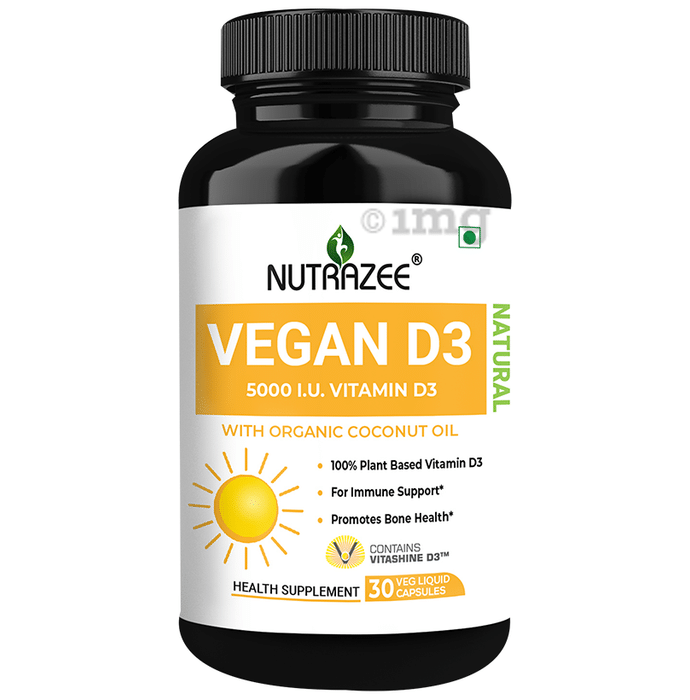 Nutrazee Natural Vegan Vitamin D3 5000IU Veg Liquid Capsule Vegicap