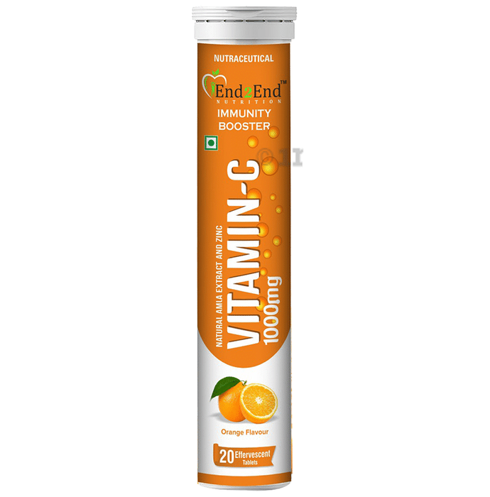 End2End Nutrition Vitamin-C 1000mg Immunity Booster Effervescent Tablet (20 Each) Orange