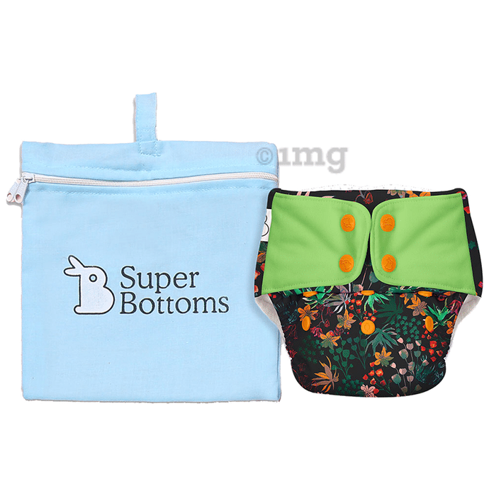Superbottoms UNO Washable & Reusable Adjustable Cloth Diaper with Dry Feel Pads Set Free Size Shrubberry
