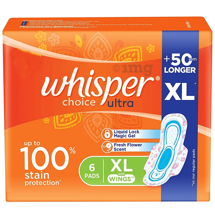 Whisper Choice Ultra Sanitary Pads XL Buy packet of 6 pads at best