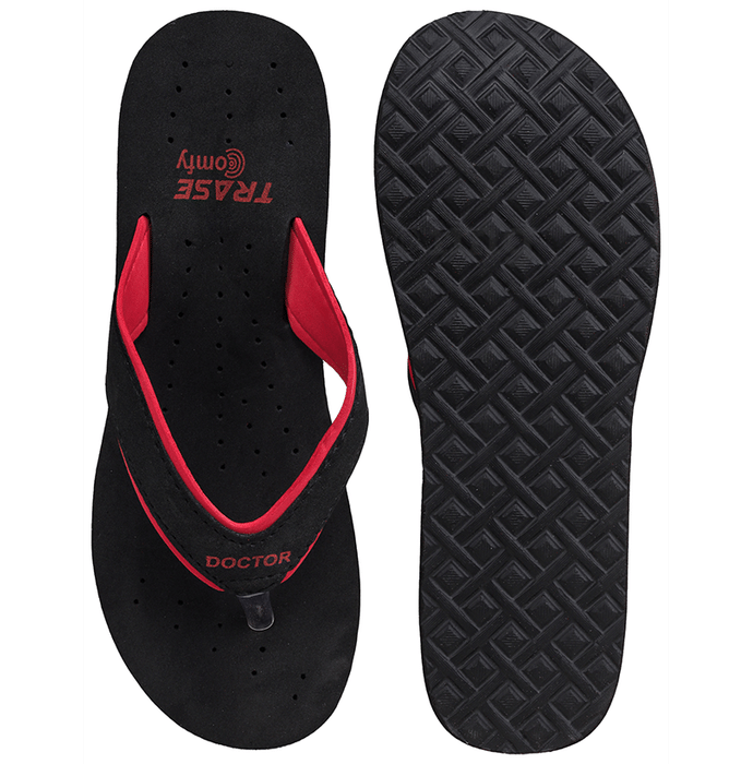 Trase Doctor Ortho Slippers for Women & Girls Light weight, Soft Footbed with Flip Flops 4 UK Black & Red