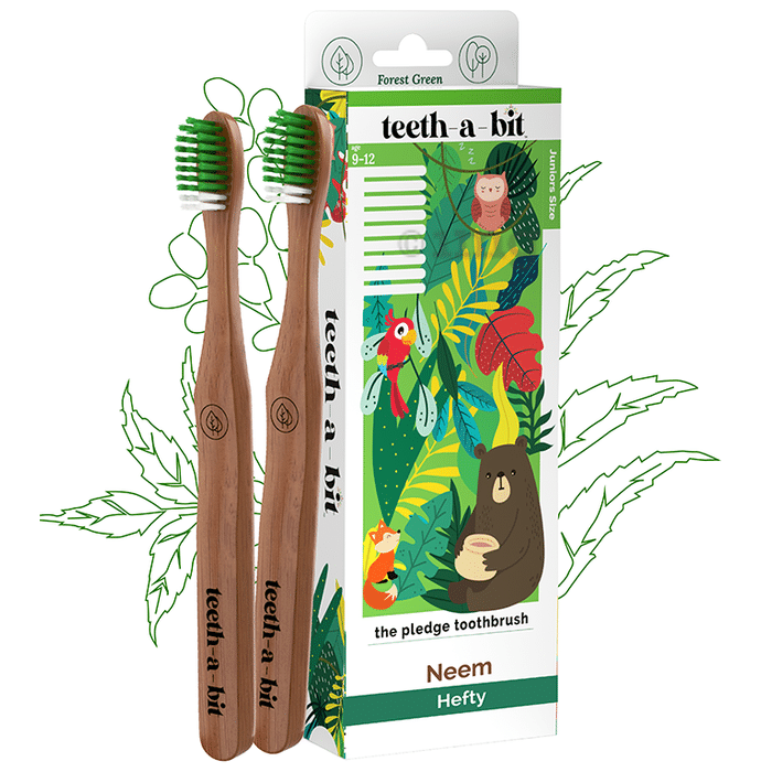Teeth-A-Bit The Pledge Neem Toothbrush (9-12 Yrs) Hefty Forest Green