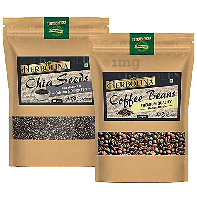 Herbolina Combo Pack of Chia Seeds & Coffee Beans (250gm Each)