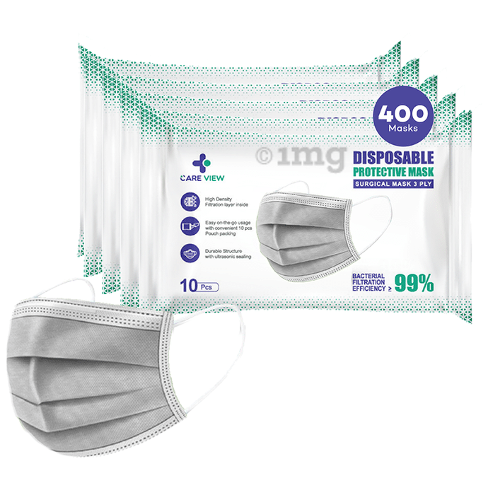 Care View 3 Ply Surgical Disposable Protective Mask (10 Each) Grey