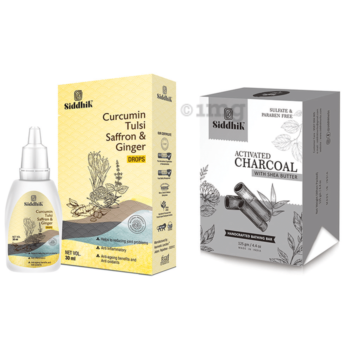 Siddhik Combo Pack of Curumin Tulsi Saffron & Ginger Drop (30ml) and Activated Charcoal With Shea Butter (125gm)