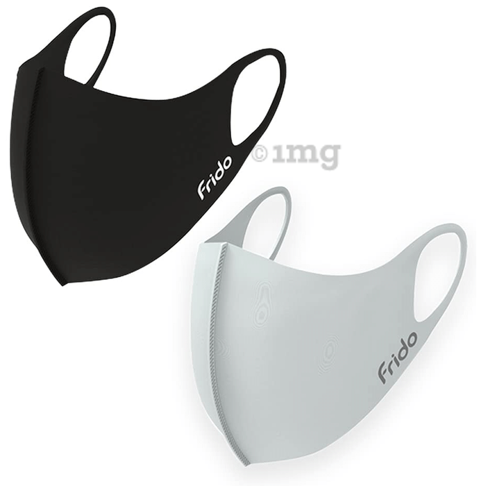 Frido Ultra Comfortable Reusable Silver+ Face Mask Medium Black & Grey