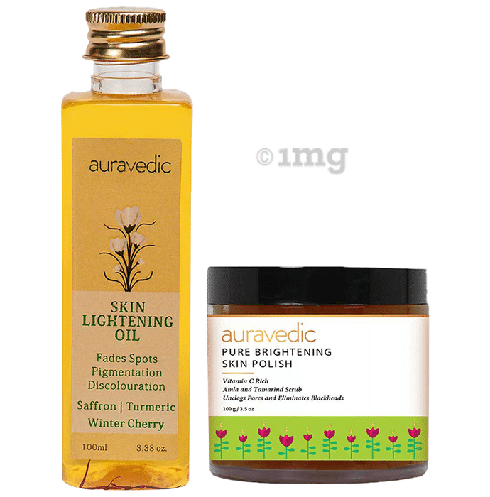 Auravedic Combo Pack of Skin Lightening Oil 100ml & Pure Brightening Skin Polish 100gm
