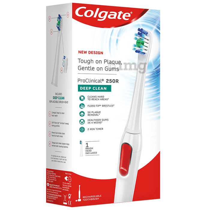 Colgate Proclinical 250R Rechargeable Sonic Electric Toothbrush with Replaceable Brush Head Included Deep Clean
