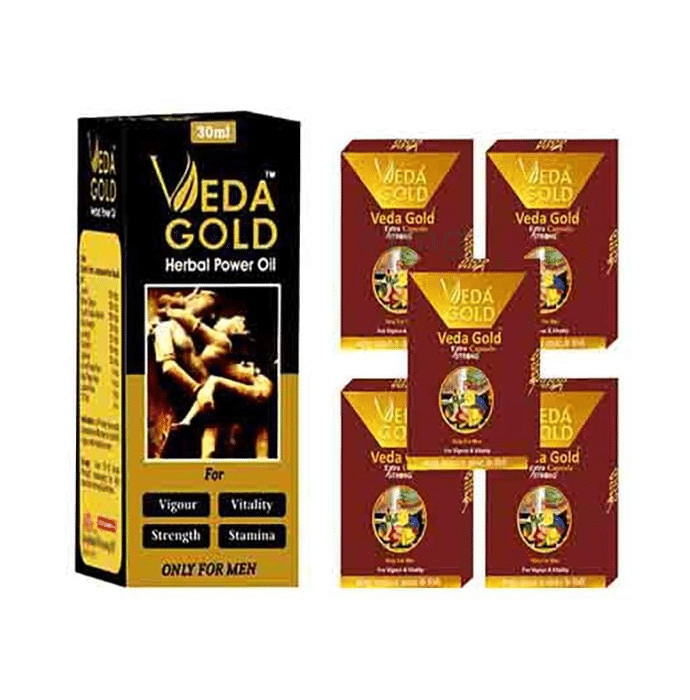 Veda Gold Combo Pack of Herbal Power Oil 30ml & Extra Strong Capsule for Men (10 Each)