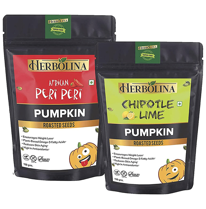 Herbolina Pumpkin Roasted Seeds (150gm Each) African Peri Peri & Chipotle Lime