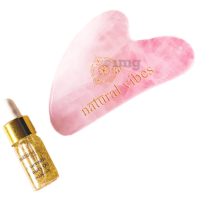 Natural Vibes Rose Quartz Gua Sha with Gold Beauty Ellixir Oil 3ml Free