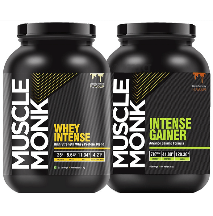 Muscle Monk Combo Pack of Whey Intense Creamy Vanilla & Intense Gainer Royal Chocolate (1kg Each)