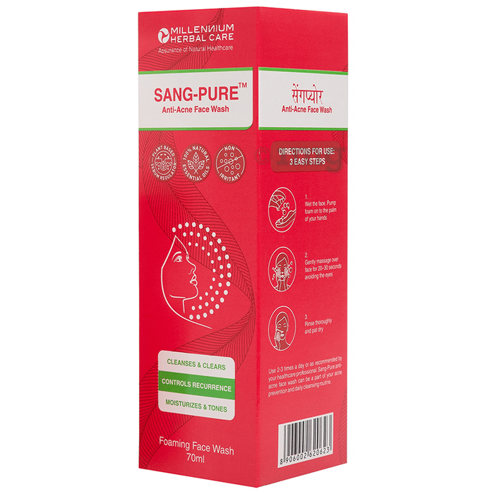 Millennium Herbal Care Combo Pack of 2 Bottles of Sang-Pure Anti-Acne Face Wash (70ml Each) & 2 Sang-Pure Bathing Bar (75gm Each)