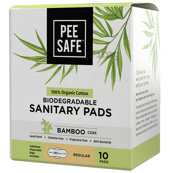 Pee Safe 100% Organic Cotton - Biodegradable Sanitary Pads | Regular