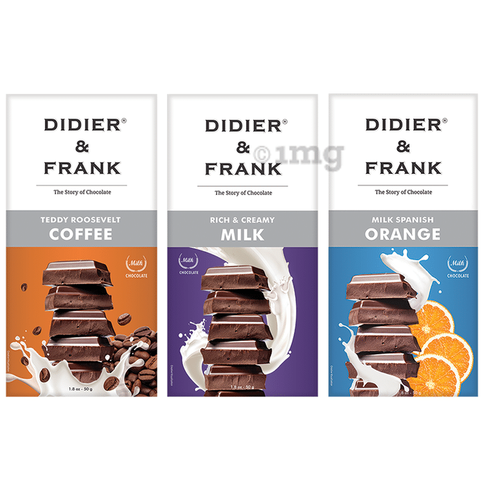 Didier & Frank Rich & Creamy Milk, Teddy Roosevelt Coffee & Milk Spanish Orange Chocolate (50gm Each)