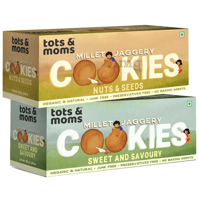 Tots and Moms Millet Jaggery Cookies (150gm Each) Nuts & Seeds and Sweet & Savory