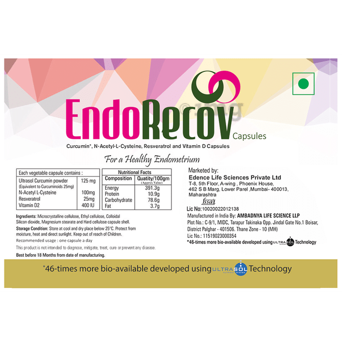 EndoRecov Capsule with Curcumin, N-Acetyl-L-Cysteine, Resveratrol & Vitamin D