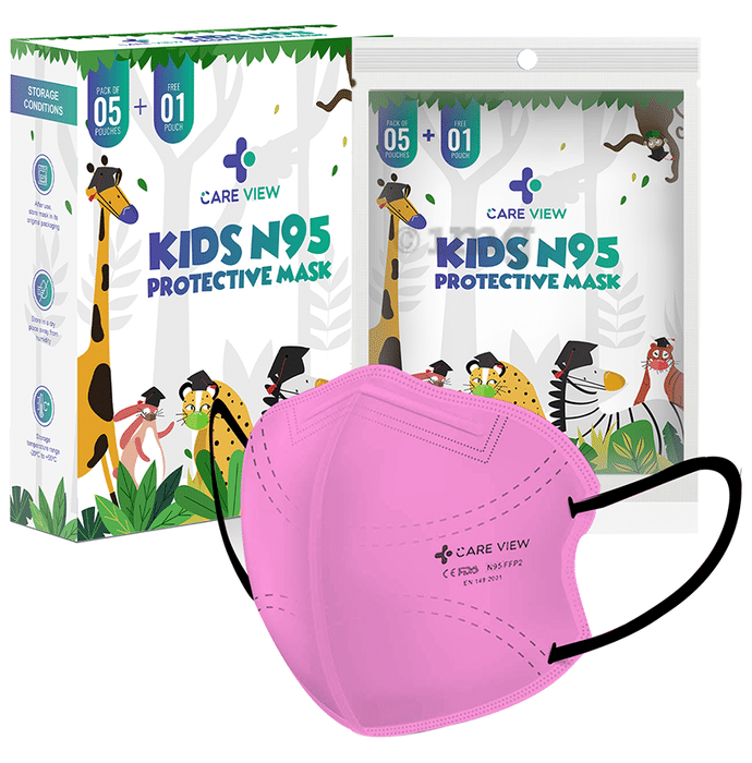 Care View Kids N95 Face Mask with 5 Layered Filtration DRDO SITRA BIS ISI Certified Mask Pink