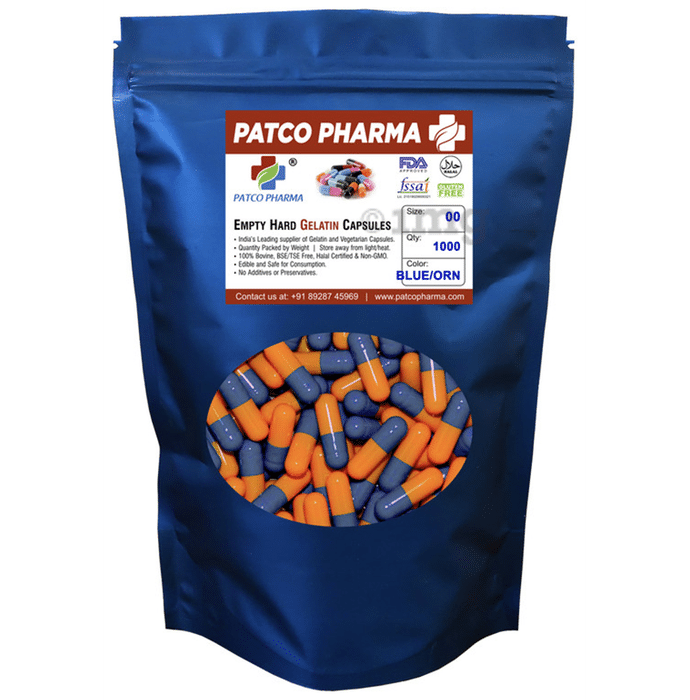 Patco Pharma Empty Hard Gelatin Capsule Size 00 Blue and Orange