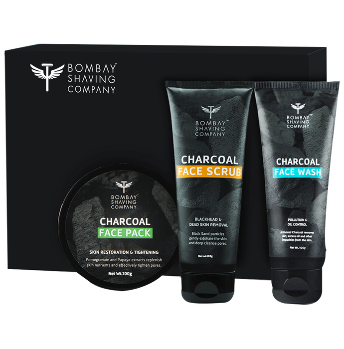 Bombay Shaving Company Combo Pack of Charcoal Face Pack, Charcoal Face Scrub & Charcoal Face Wash (100gm Each)