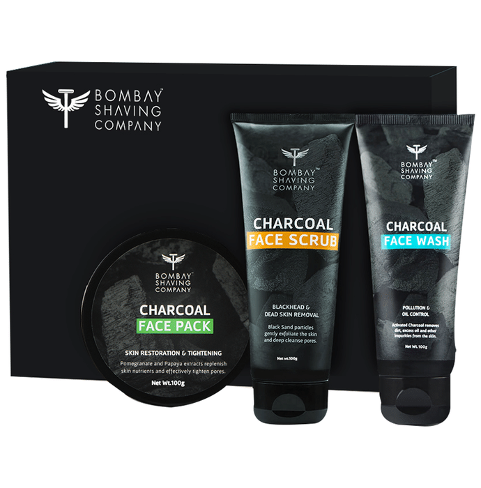 Bombay Shaving Company Combo Pack of Charcoal Face Pack, Charcoal Face Scrub & Charcoal Face Wash (100gm Each)