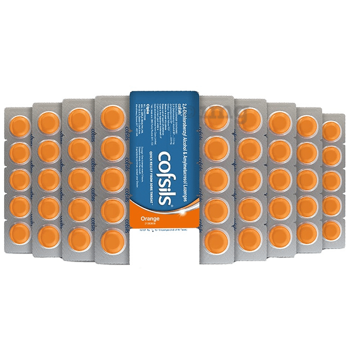 Cofsils Lozenges for Quick Relief from Sore Throat | Flavour Orange