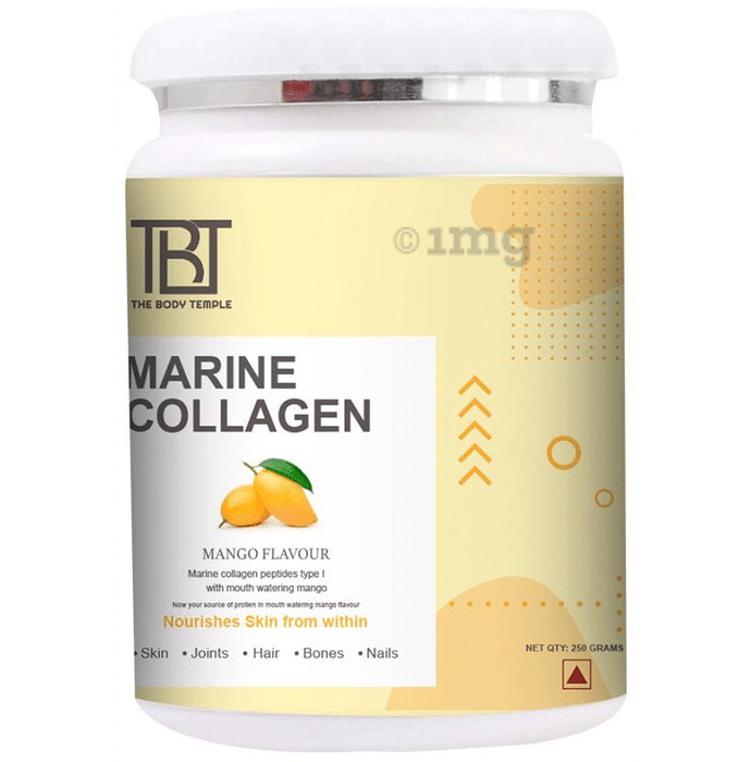 The Body Temple Powder Marine Collagen Peptides Type 1 for Skin, Joints, Hair, Bones & Nails | Flavour Mango