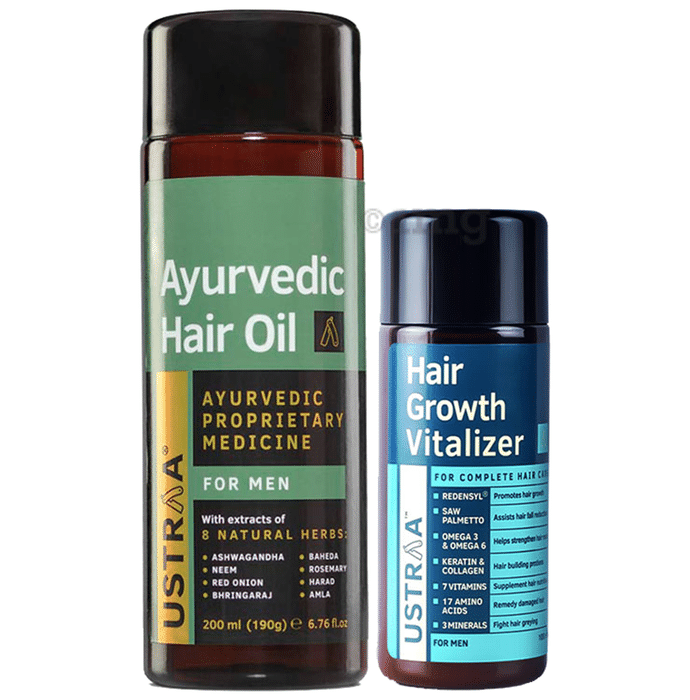 Ustraa Combo Pack of Ayurvedic Hair Oil 200ml & Hair Growth Vitalizer 100ml