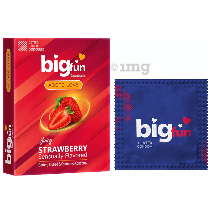 Bigfun Dotted, Ribbed & Contoured Condom Juicy Strawberry
