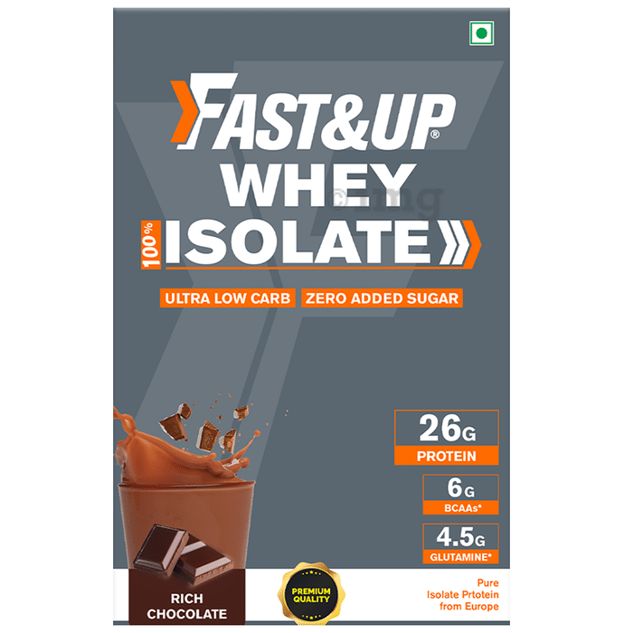 Fast&Up 100% Whey Protein Isolate with BCAA & Glutamine | For Endurance & Muscle Recovery | Flavour Rich Chocolate