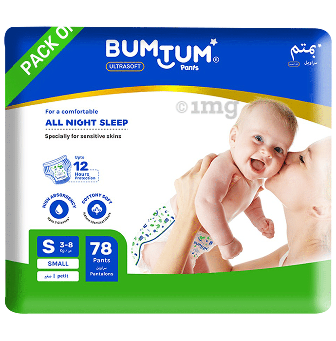 Bumtum Ultrasoft Baby Diaper Pants, Cottony Soft High Absorb Technology (78 Each) Small