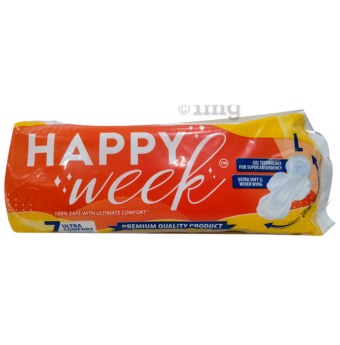 Happy Week Ultra Comfort Sanitary Pads Large Ultra Soft & Wider Wing