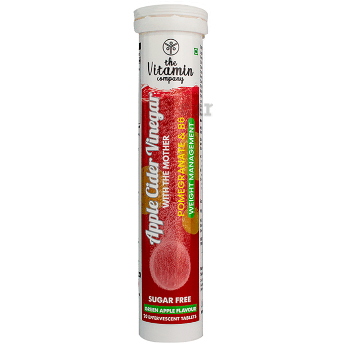 The Vitamin Company Apple Cider Vinegar with The Mother, Pomegranate and Vitamin B6 Effervescent Tablet Green Apple Sugar Free